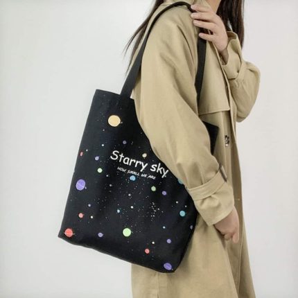 Women's Bag Starry Sky Print Canvas Tote Bag